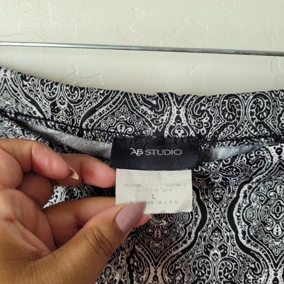 AB Studio Black and White Mandala Boho Wide Leg Pants - Picture 2 of 7